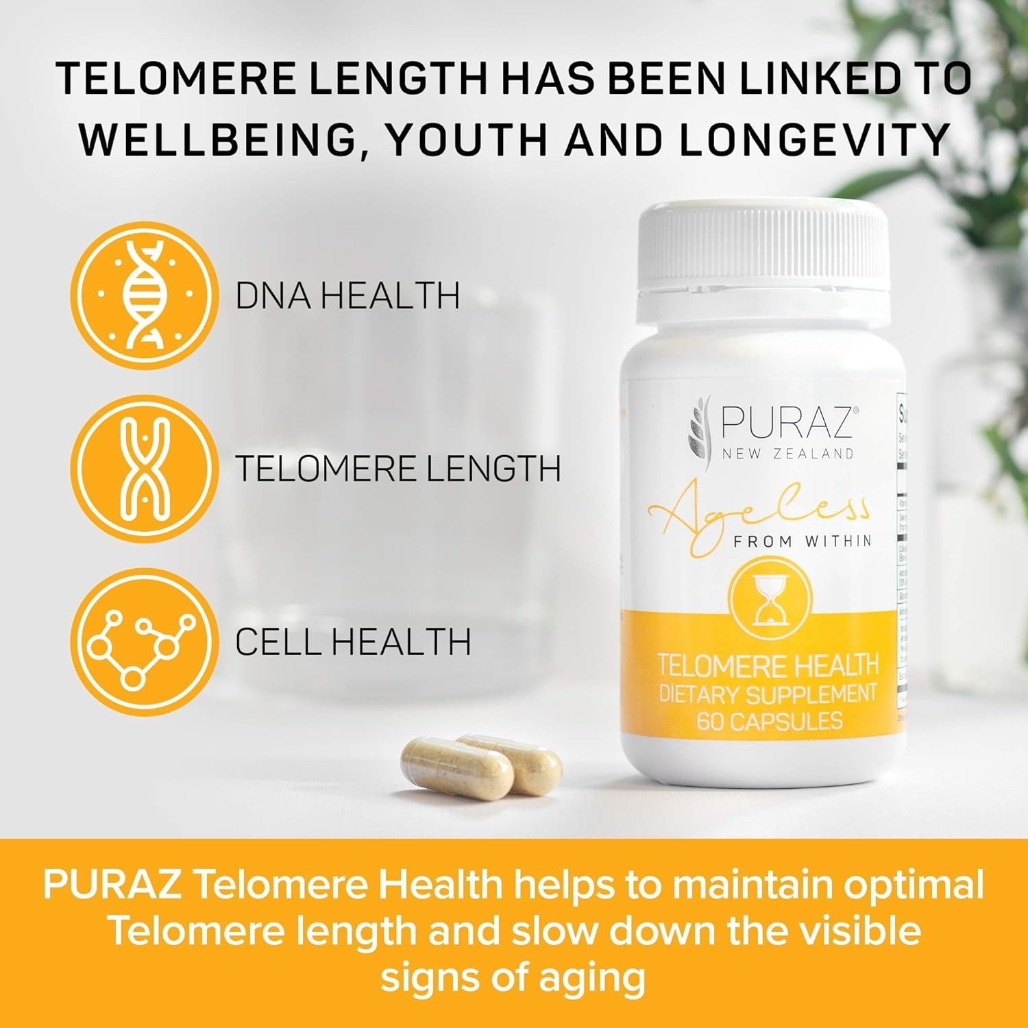Telomere Supplements with Potent Astragalus Root Extract & Collagen - Advanced Formula for Telomere Lengthening, Anti-Aging Supplement, Longevity, DNA Repair & Antioxidant Defense - 60 Capsules