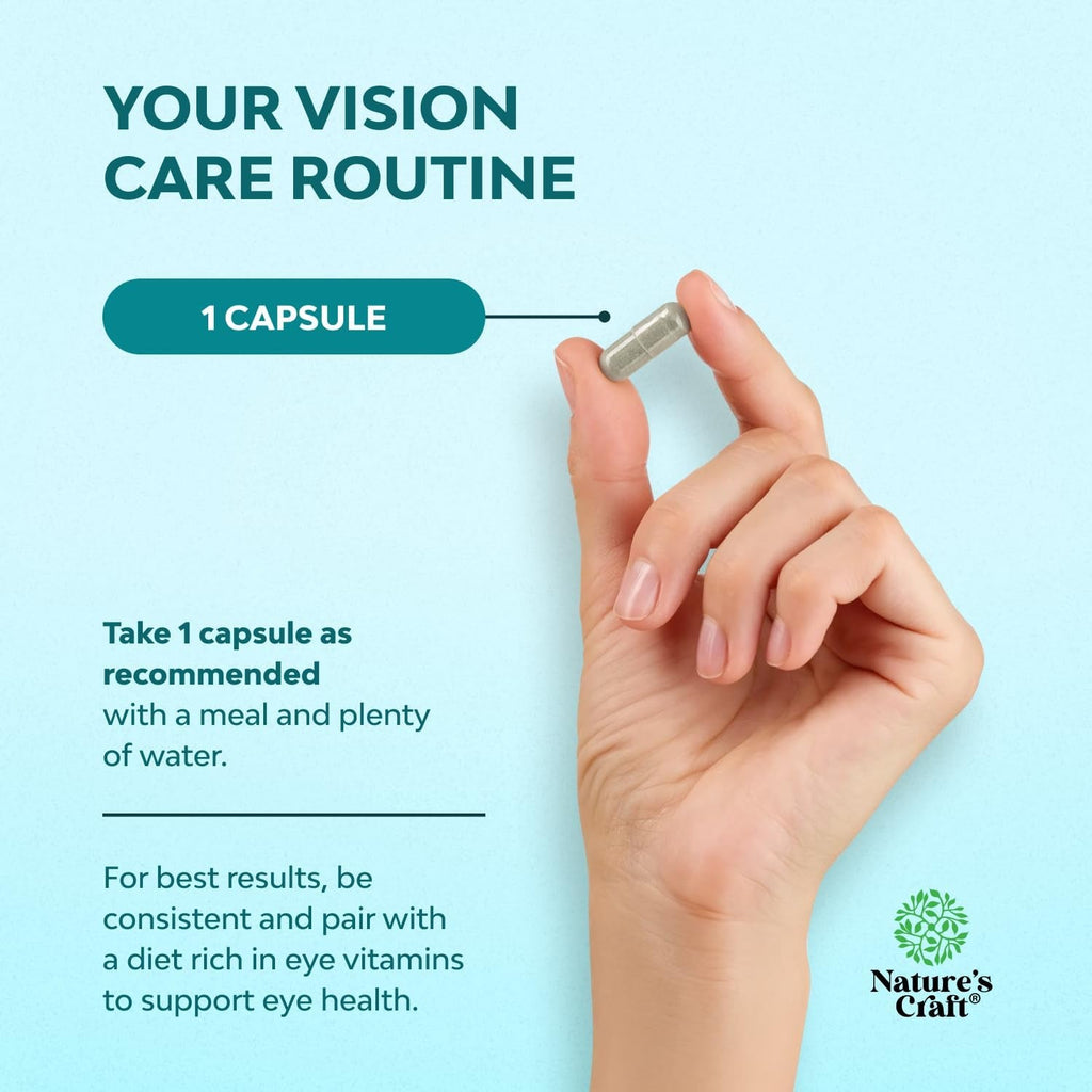 Natures Craft Eye Pressure Support with Bilberry Extract - Vegan Eye Health Supplement for Adults for Ocular Pressure Relief with Saffron Ginkgo Niacin and More Vitamins Vision Support - 30 Count