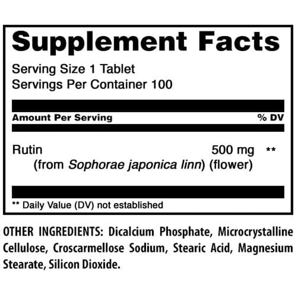 Amazing Formulas Rutin 500 Mg Tablets Supplement - Non-Gmo - Gluten-Free - Made in the USA - 1 Pack -100 Count