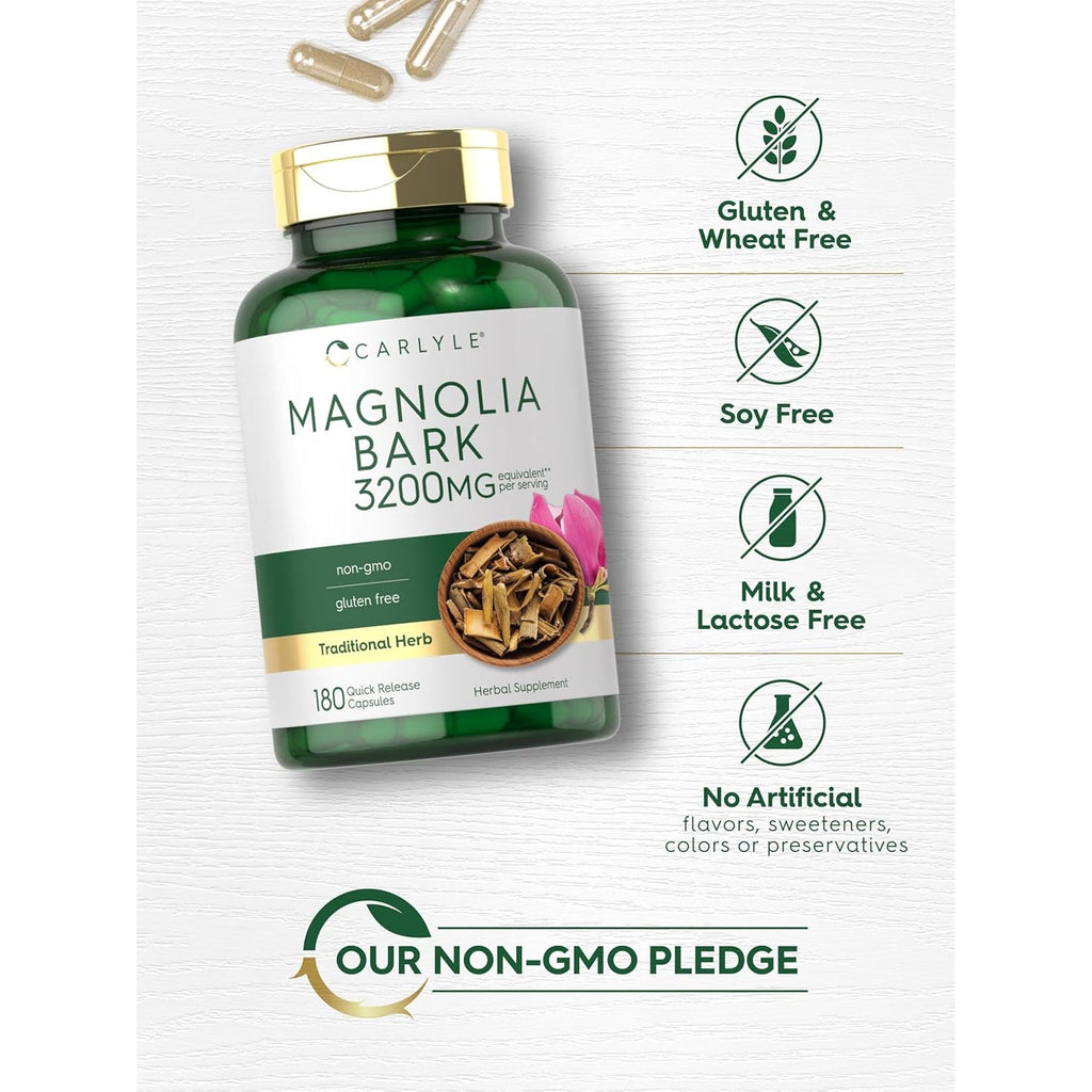 Carlyle Magnolia Bark | 180 Powder Capsules | Herbal Extract Supplement | Non-Gmo, Gluten Free