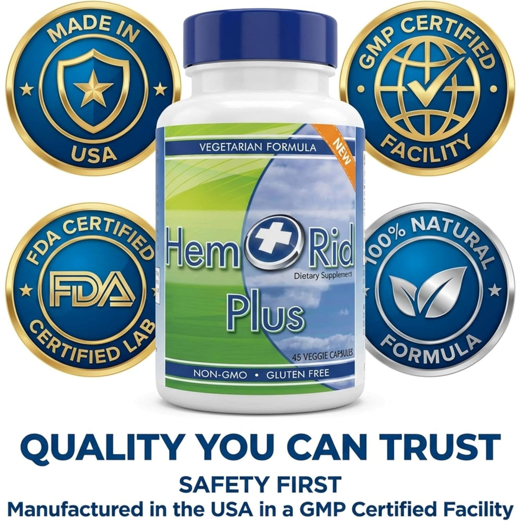 Hemrid plus Advanced Herbal Comfort Formula - 45 Veggie Capsules for Enhanced Comfort & Wellness, Featuring Horse Chestnut, Witch Hazel & More - Proudly Made in the USA