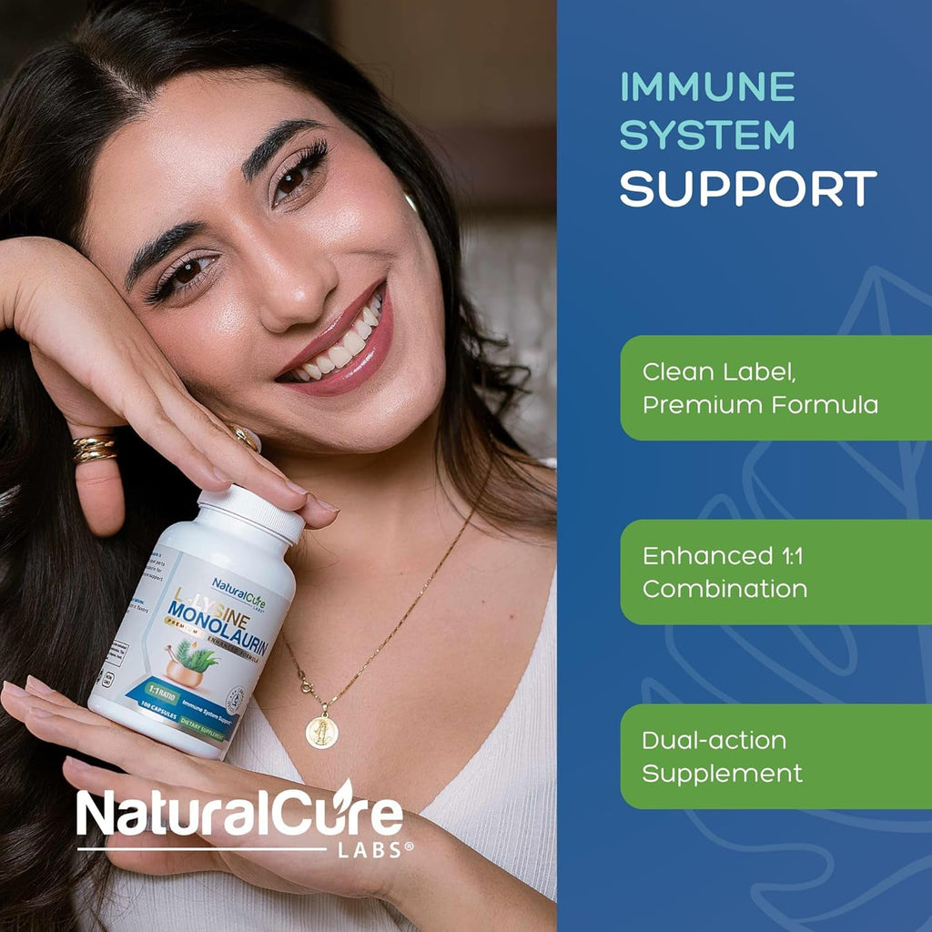 Natural Cure Labs L-Lysine with Monolaurin 600Mg 1:1 Ratio, 100 Capsules