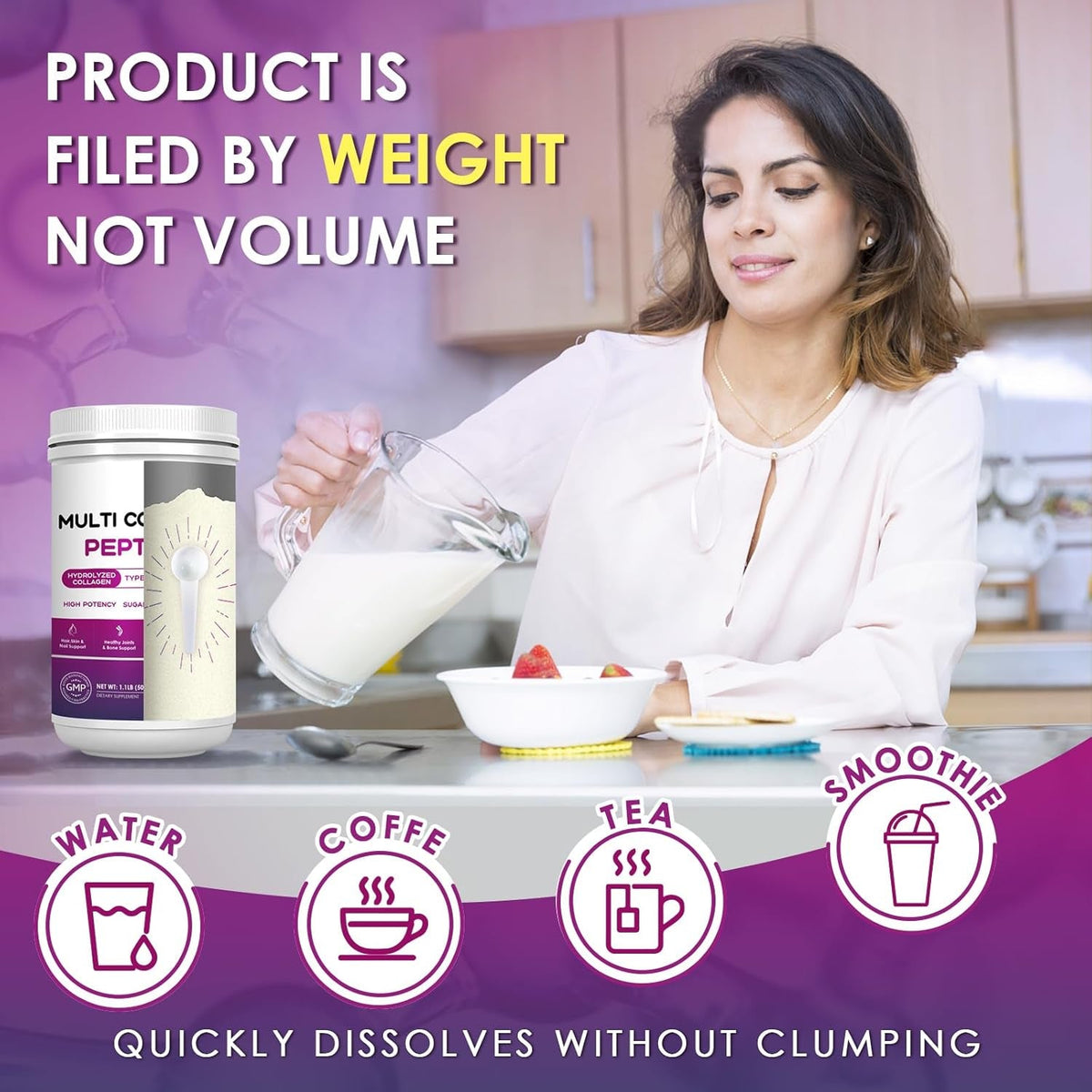 NATURE TARGET Multi Collagen Peptides Powder - Type I, II, III, V, X - Hydrolyzed Collagen Peptides with Vitamin C Hyaluronic Acid, Supports Skin Hair Nail & Joint, Grass-Fed, Non-Gmo, 50 Servings