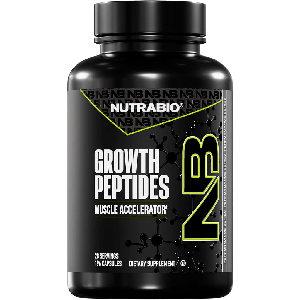Nutrabio Growth Peptides |Muscle Accelerator with Dileucine & Peptistrong | Peptides for Muscle Growth Men & Women- 28 Servings- 196 Capsules
