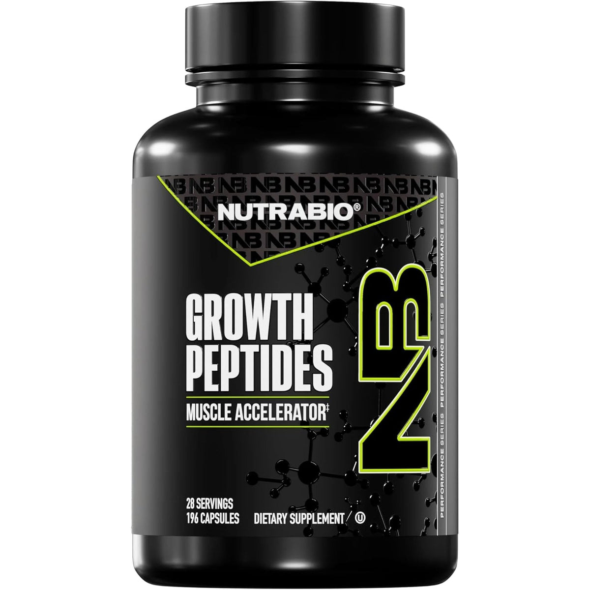 Nutrabio Growth Peptides |Muscle Accelerator with Dileucine & Peptistrong | Peptides for Muscle Growth Men & Women- 28 Servings- 196 Capsules
