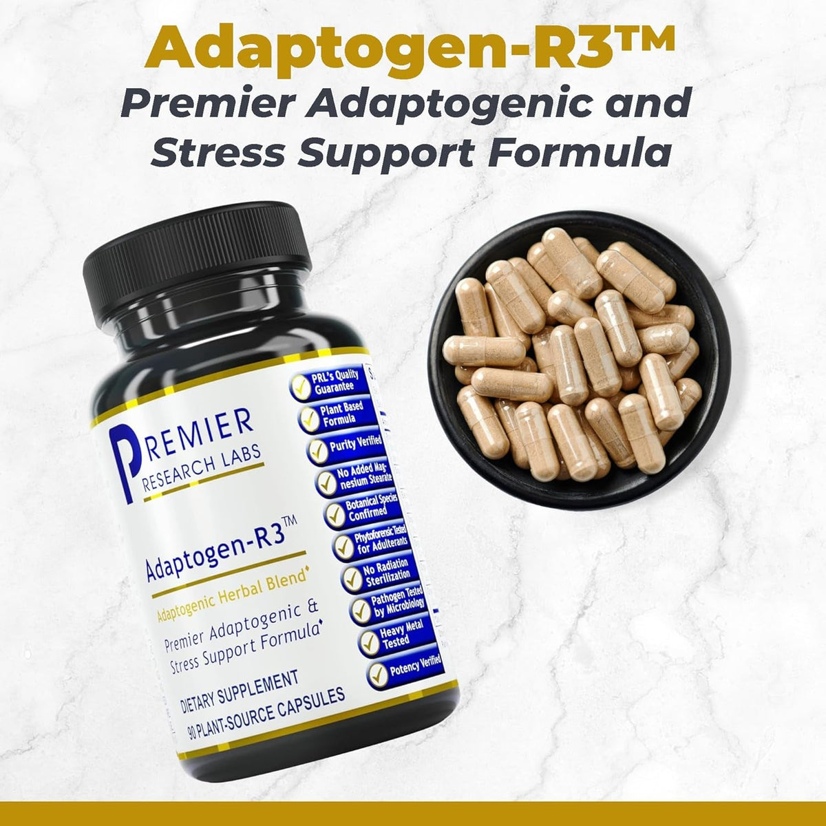 Premier Research Labs Adaptogen-R3 Supplement - Rhodiola Rosea Supplement with Maca Root, Adaptogen Complex for Stress, Heart & Metabolic Health - 90 Vegetarian Capsules