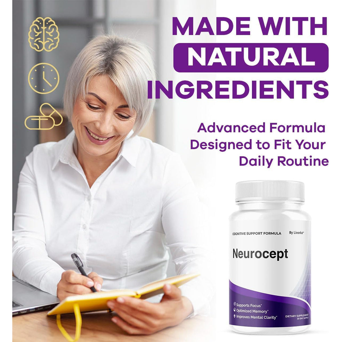 Neurocept Brain Supplement Capsules - Official Neuro Cept Brain & Memory Focus Support Advanced Formula, Neurocept Pills Daily Support for Overall Health & Wellness, 60 Capsules for 1 Month