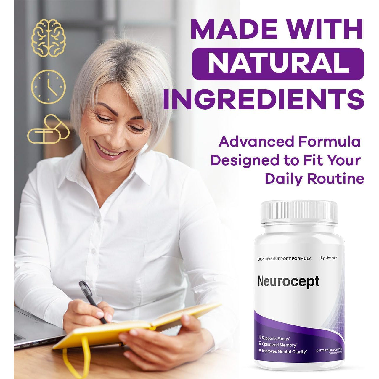 Neurocept Brain Supplement Capsules - Official Neuro Cept Brain & Memory Focus Support Advanced Formula, Neurocept Pills Daily Support for Overall Health & Wellness, 60 Capsules for 1 Month