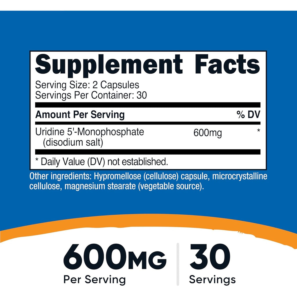Nutricost Uridine Monophosphate (UMP) 60 Capsules, 600 Mg per Serving - Vegan, 30 Servings