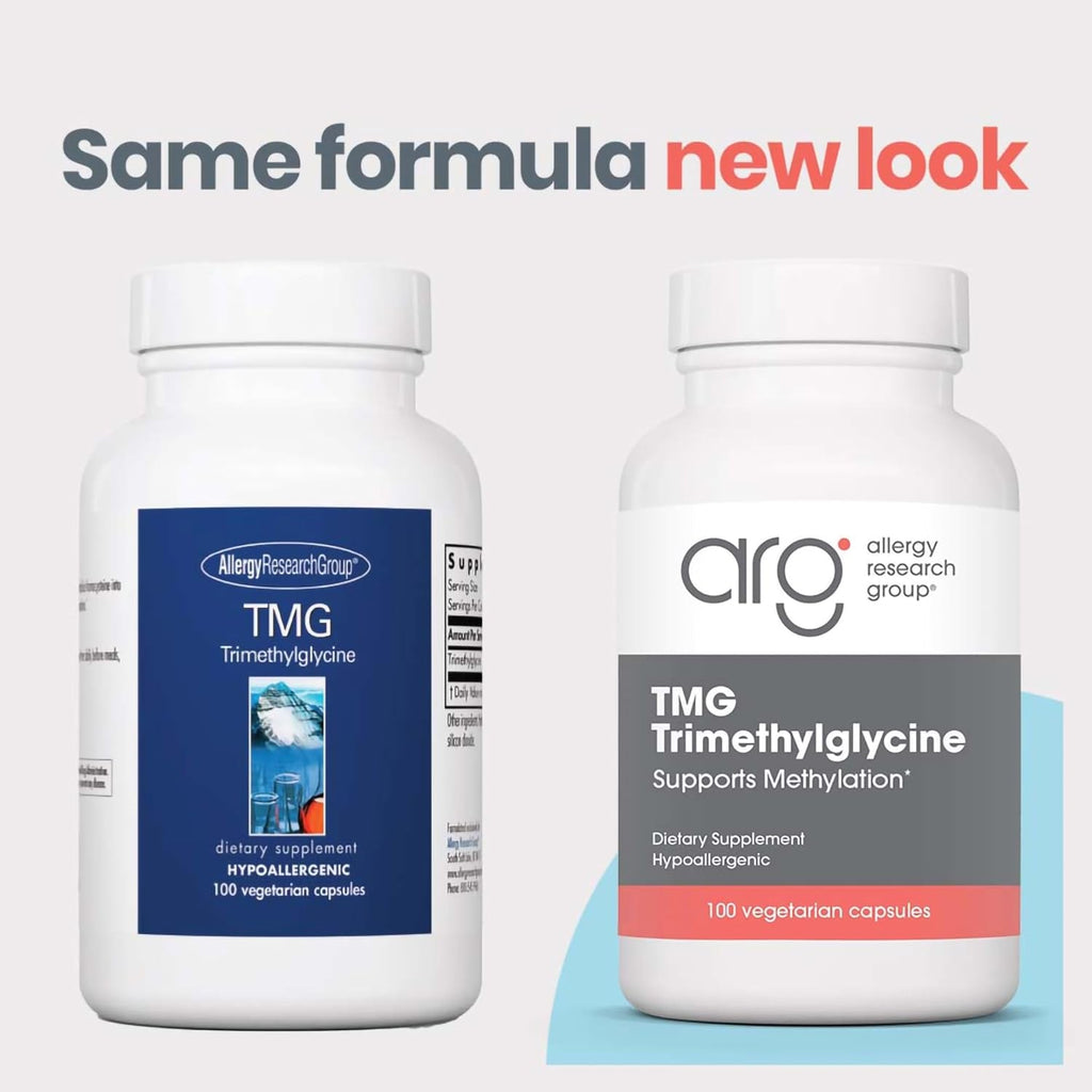 Allergy Research Group ARG TMG Trimethylglycine - Supports Cardiovascular & Liver Health - Delivers 750 Mg Trimethylglycine per Serving - Vegetarian & Hypoallergenic - 100 Servings - 100 Capsules