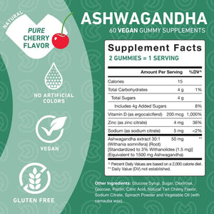PUREFINITY Ashwagandha Gummies with Vitamin D & Zinc – Supplement for Relaxation, Calming, and Mood Support – Gluten Free, Non-Gmo, Vegan, 60 Count