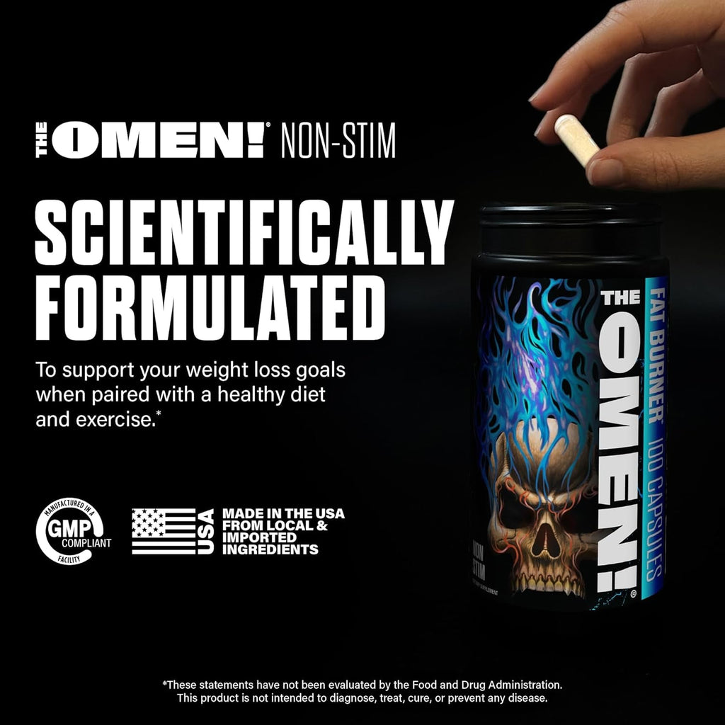 JNX SPORTS the Omen! Non‑Stimulant Thermogenic Fat Burner for Men & Women | Weight Loss Supplement, Caffeine‑Free & Appetite Suppressant | 100 Capsules
