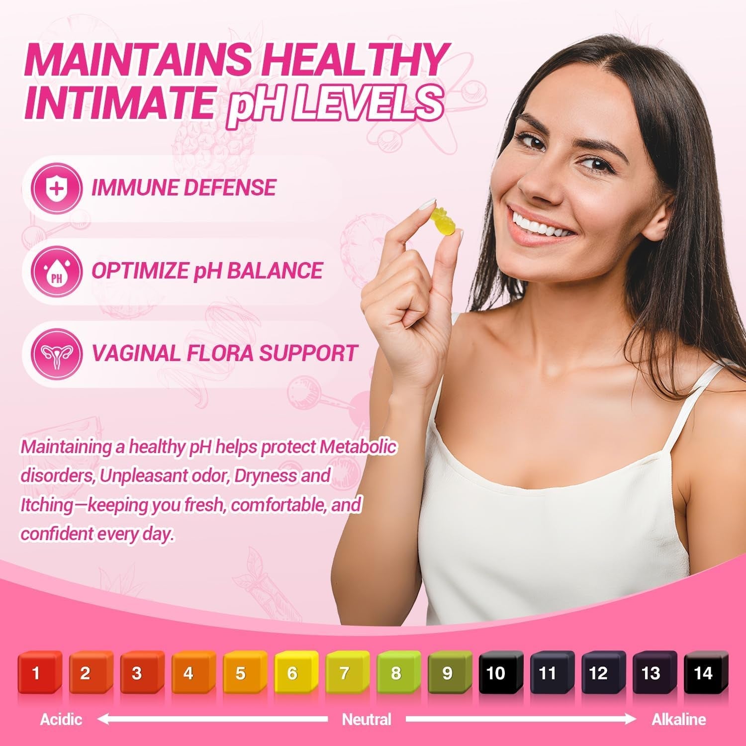 Her Juicy Feminine Probiotics Gummies, Premium Feminine Balance Gummies with Slippery Elm for Women'S Ph Balance, Healthy Odor, Flora and Immune Support – 30-Day Supply