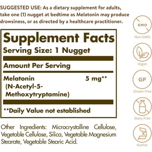 Solgar Melatonin 5 Mg, 120 Nuggets - Helps Promote Relaxation & Rest - Clinically Studied Melatonin - Vegan, Gluten Free, Dairy Free, Kosher - 120 Servings