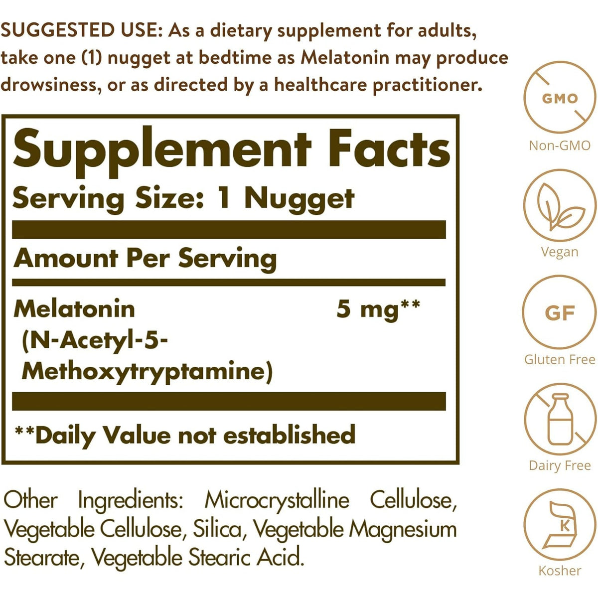 Solgar Melatonin 5 Mg, 120 Nuggets - Helps Promote Relaxation & Rest - Clinically Studied Melatonin - Vegan, Gluten Free, Dairy Free, Kosher - 120 Servings
