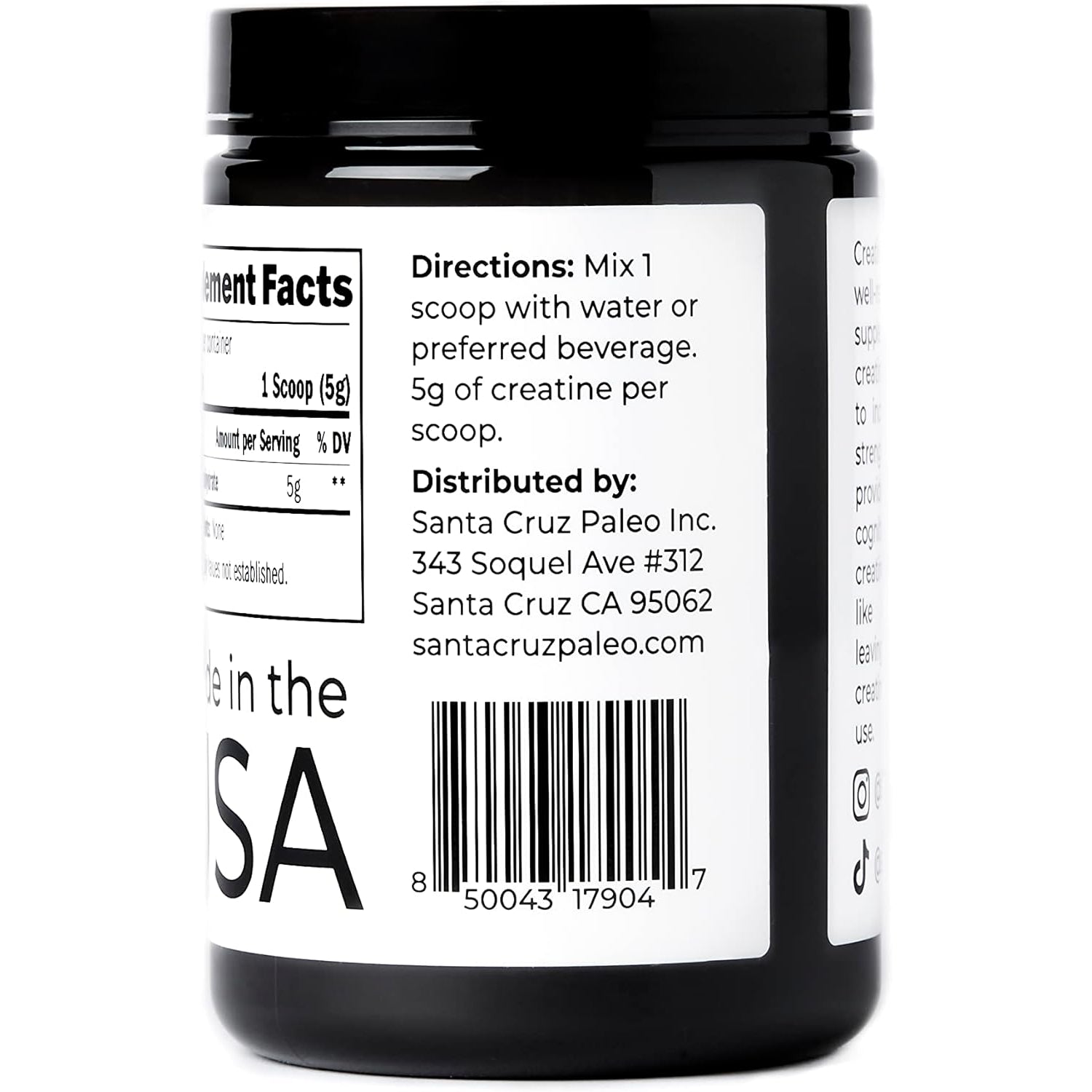 Santa Cruz Paleo, Creatine Monohydrate Powder Micronized, Unflavored Pre Workout and Muscle Support Supplement, Gluten Free Keto, Mix with Water or Shakes, No Fillers or Additives, 80 Servings, 400G