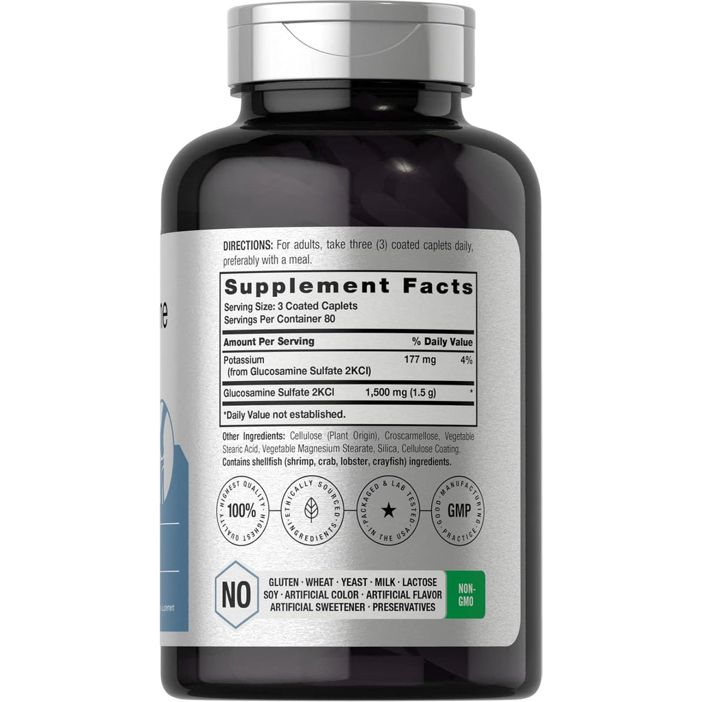 Horbäach Glucosamine Sulfate 1500Mg | 240 Caplets | 2KCI with Potassium | Non-Gmo and Gluten Free Supplement