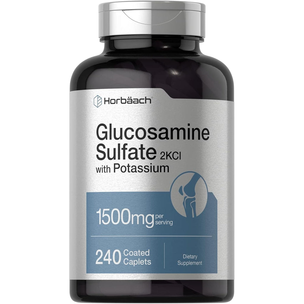 Horbäach Glucosamine Sulfate 1500Mg | 240 Caplets | 2KCI with Potassium | Non-Gmo and Gluten Free Supplement