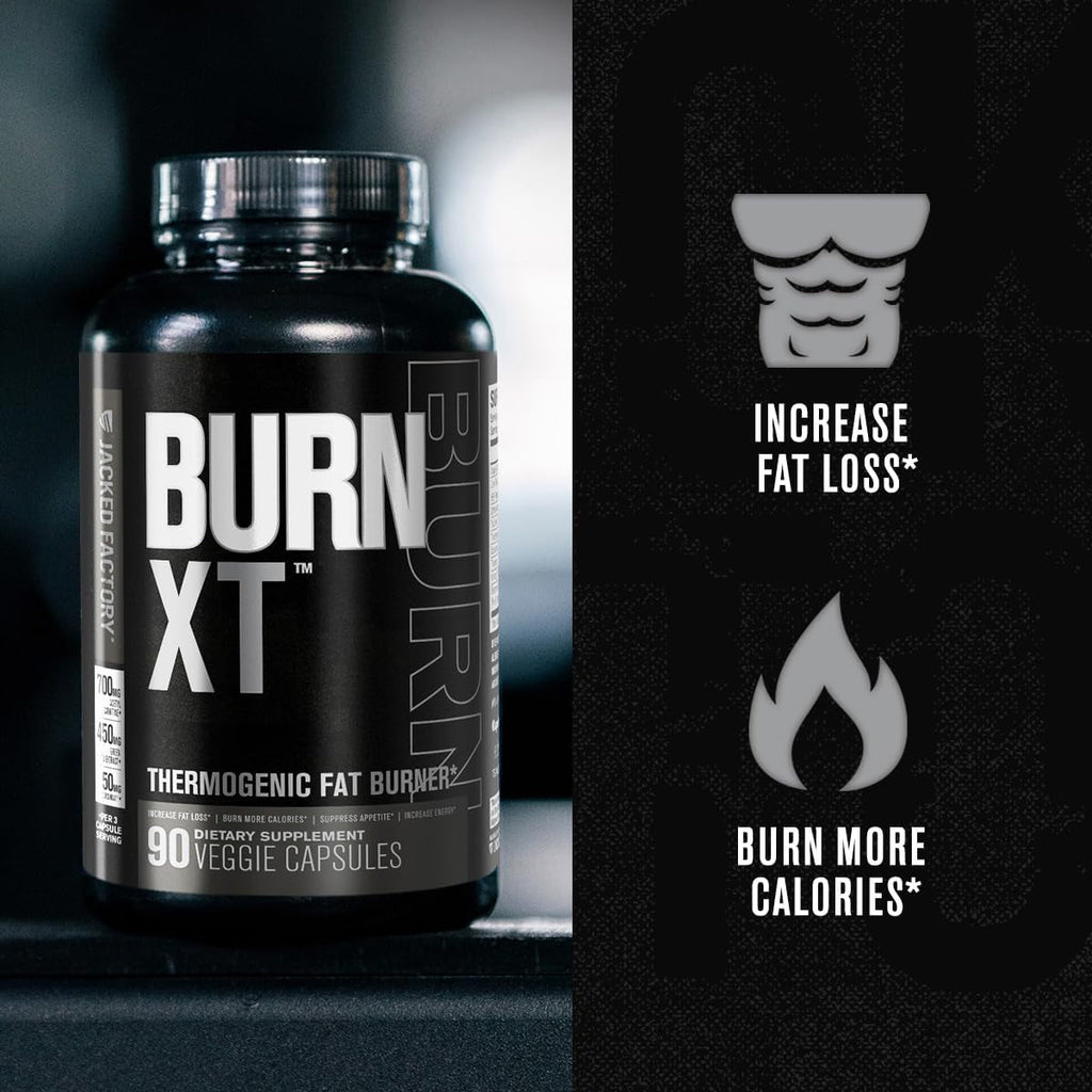 Jacked Factory Burn XT Black Thermogenic Fat Burner - Weight Loss Supplement, Appetite Suppressant, Nootropic Energy Booster | Teacrine, Acetyl L-Carnitine, Green Tea Extract - 90 Veg Diet Pills