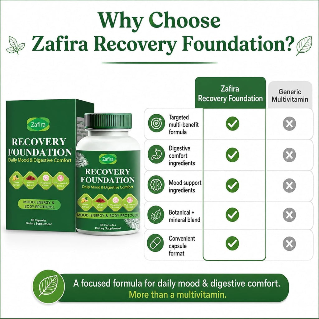 Zafira Recovery Foundation Capsules – Clear Mental Fog, Reduce Hair Loss & Boost Digestion | Clinically Tested, All-Natural Ingredients，Non-Gmo, 60 Capsules