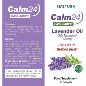 Nattura Calm Aid Lavender Oil Pills - 500Mg - 60 Softgels - 100% Natural, Helps Reduce Stress, Calming for Body & Mind, Non-Gmo, Certified Kosher