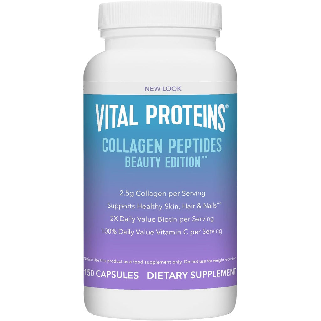 Vital Proteins Collagen Peptides Beauty Edition Capsules, 2.5G of Collagen per Serving with Biotin and Vitamin C, 30 Servings