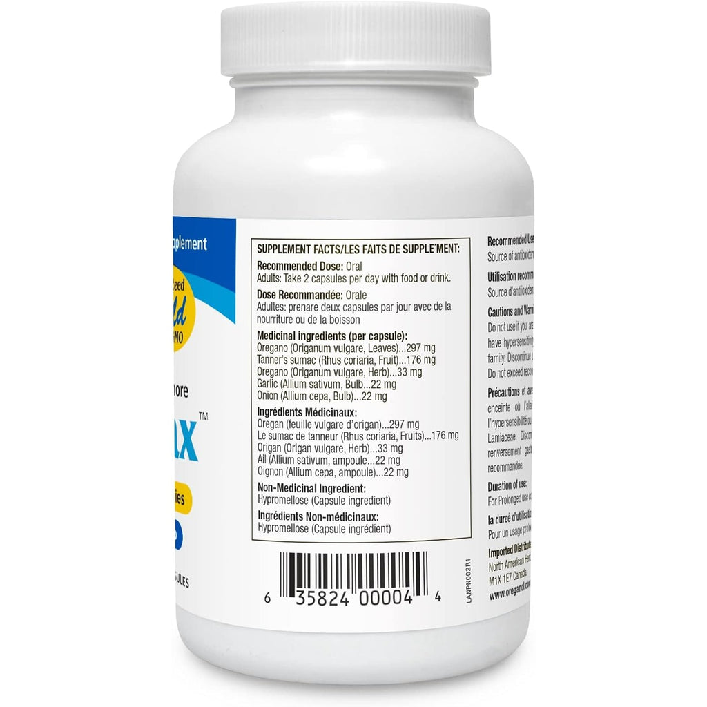 NORTH AMERICAN HERB & SPICE Oregamax - 90 Vegi Capsules - Healthy Digestive & Immune Support - Oreganol P73 Oregano Oil Supplement with Garlic & Onion - Non-Gmo - 90 Servings