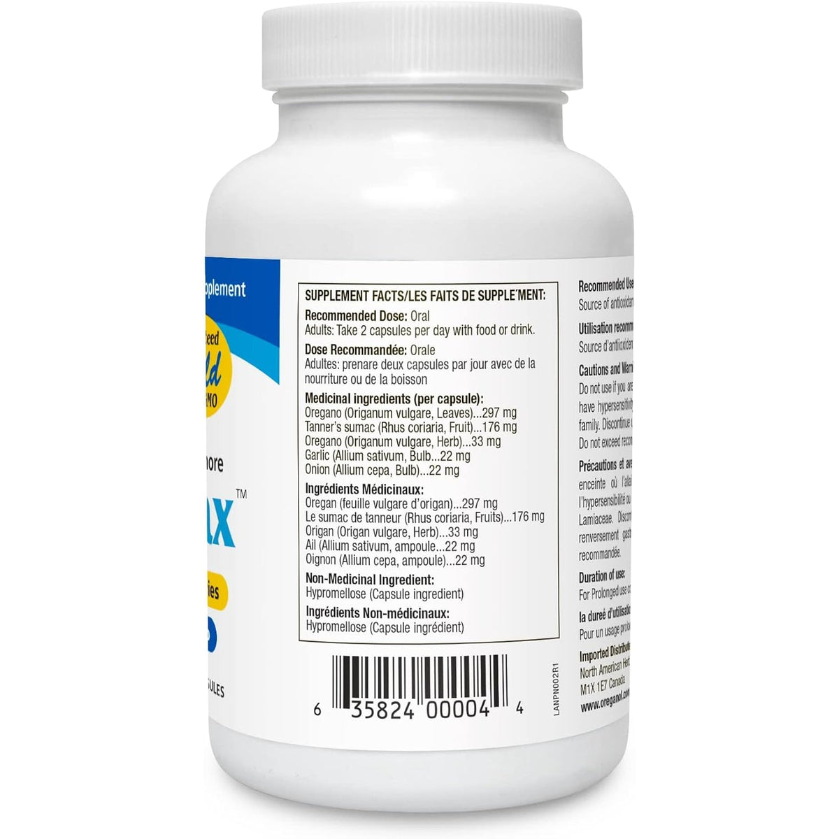 NORTH AMERICAN HERB & SPICE Oregamax - 90 Vegi Capsules - Healthy Digestive & Immune Support - Oreganol P73 Oregano Oil Supplement with Garlic & Onion - Non-Gmo - 90 Servings