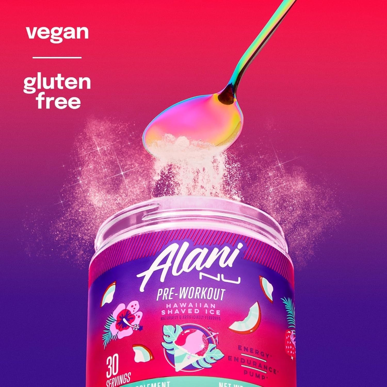 Alani Nu Pre Workout Powder Hawaiian Shaved ICE, Amino Energy Boost, Endurance Supplement, Sugar Free, 200Mg Caffeine, L-Theanine, Beta-Alanine, L-Citrulline, 30 Servings