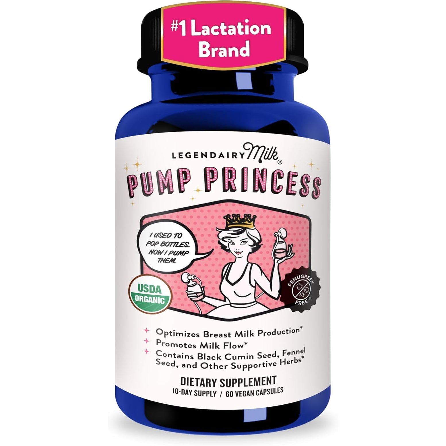 Legendairy Milk Pump Princess Lactation Supplement - Breastfeeding Supplements for Milk Supply Increase and Milkflow - Organic Black Cumin, Fennel and Dill Seeds, Fenugreek Free - 60 Capsules