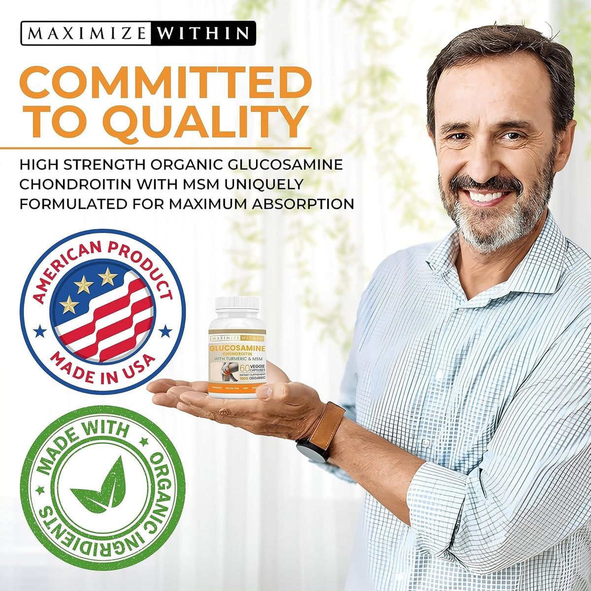 Glucosamine Chondroitin with Turmeric & MSM – Mobility & Flexibility Support – 60 Veggie Capsules