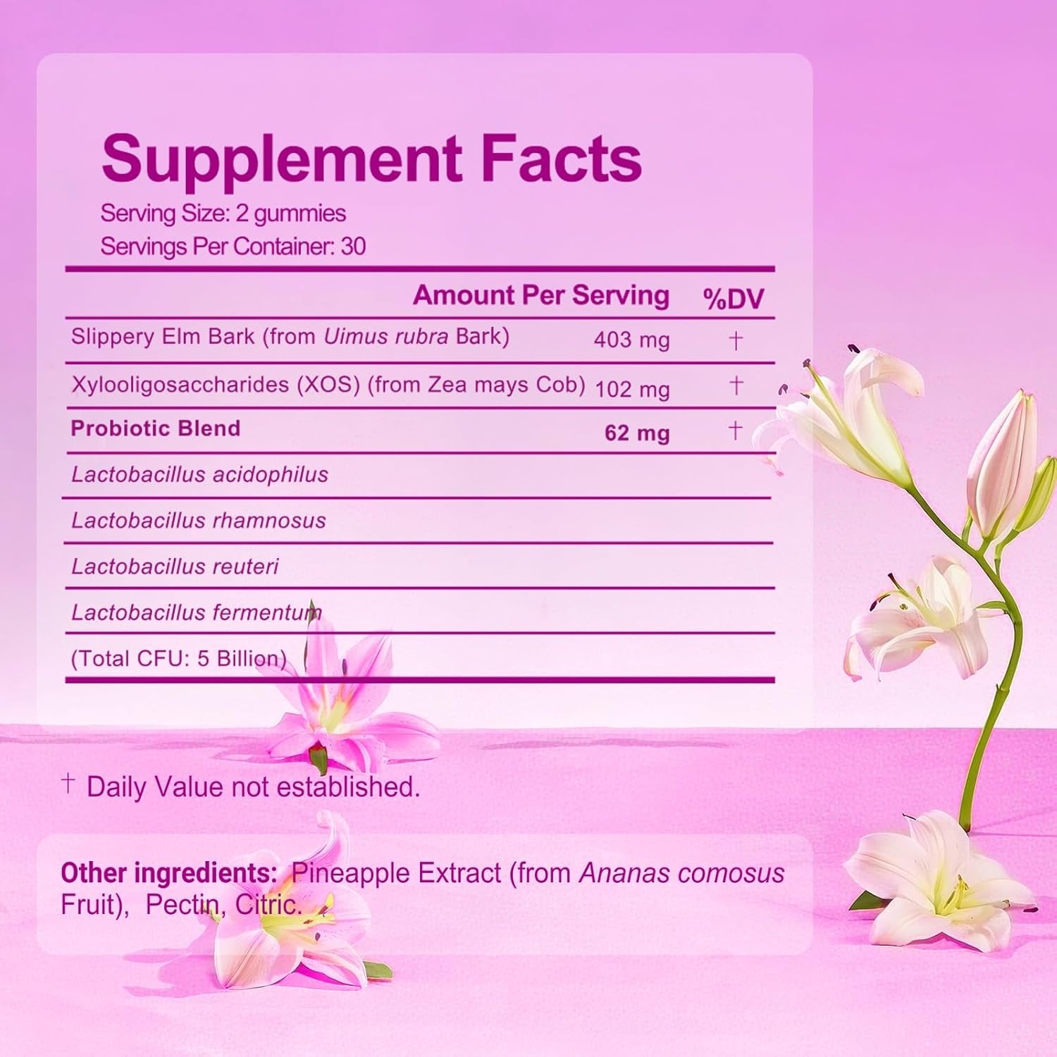 Her Juicy Feminine Probiotics Gummies for Women with Slippery Elm - Pineapple Flavor, Ph Balance & Immune Health Support - Digestive & Feminine Support - Vegan Supplement, 60 C
