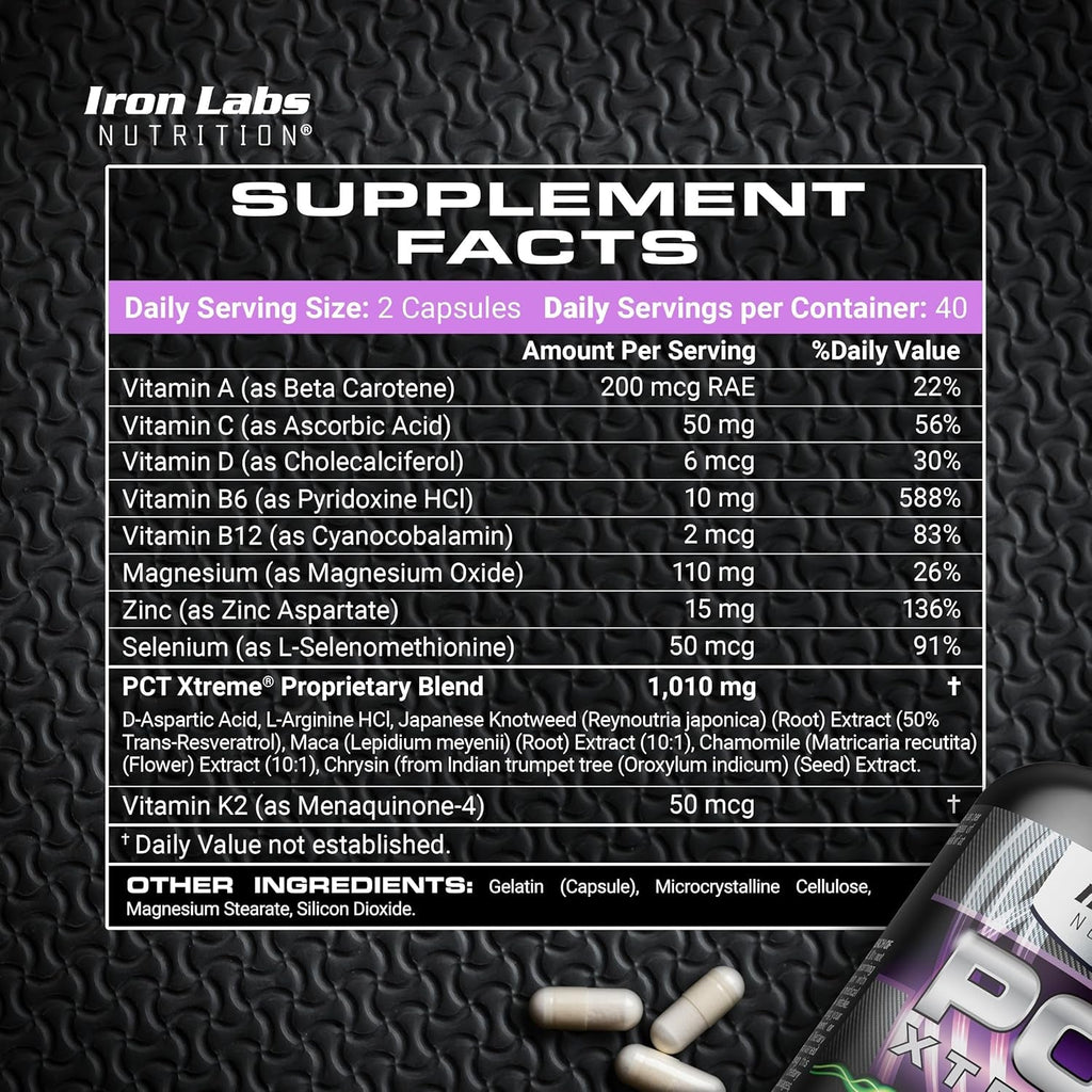 Iron Labs Nutrition PCT Xtreme - PCT Supplement for Men - 30 Day Course - Post Cycle Support Booster (80 Capsules)