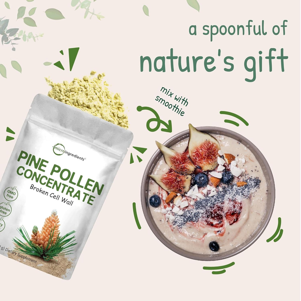 Pure Pine Pollen Powder, 6 Ounce, Wild Harvest an Broken Cell Wall, Supports Immune System Health, Boosts Energy, Antioxidant & Androgenic, No Gmos, Vegan Friendly