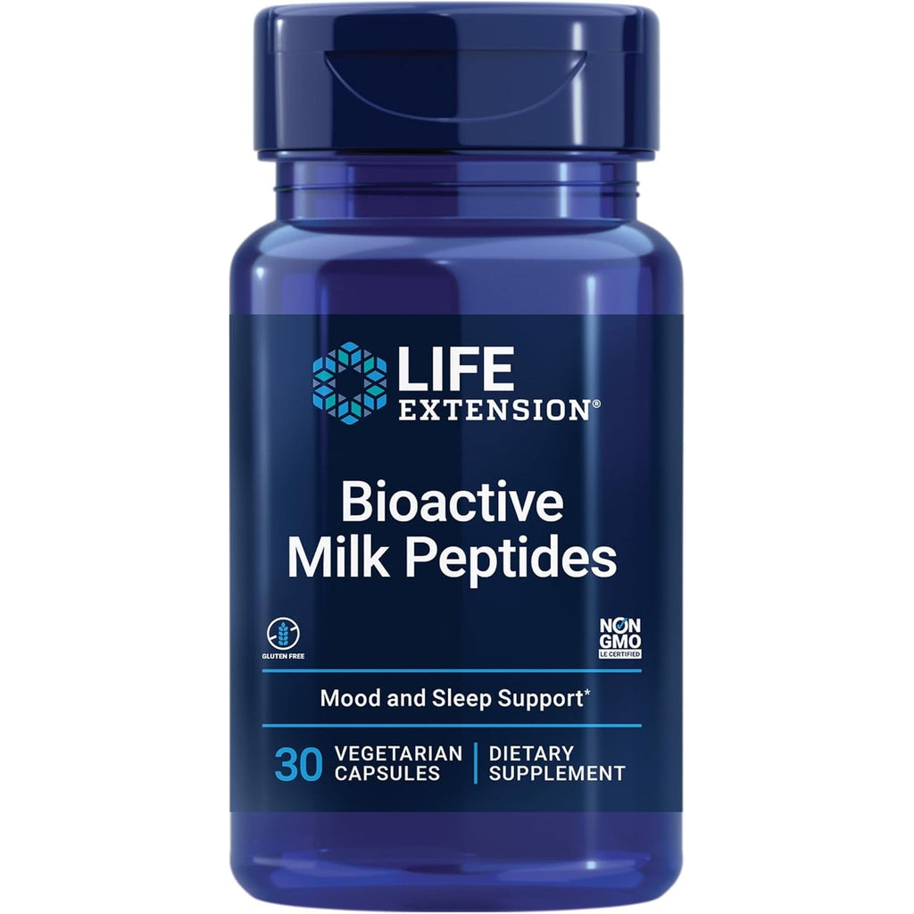 Life Extension Bioactive Milk Peptides, Healthy Mood Support, Sleep Supplement, Relaxation, Milk Peptides, Casein Decapeptide, Hormone-Free, Gluten-Free, Non-Gmo, Vegetarian, 30 Capsules