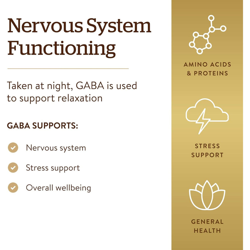 Solgar GABA 500 Mg, 100 Vegetable Capsules - Relaxation & Nervous System Support - Amino Acid - Non-Gmo, Vegan, Gluten Free, Dairy Free, Kosher - 100 Servings