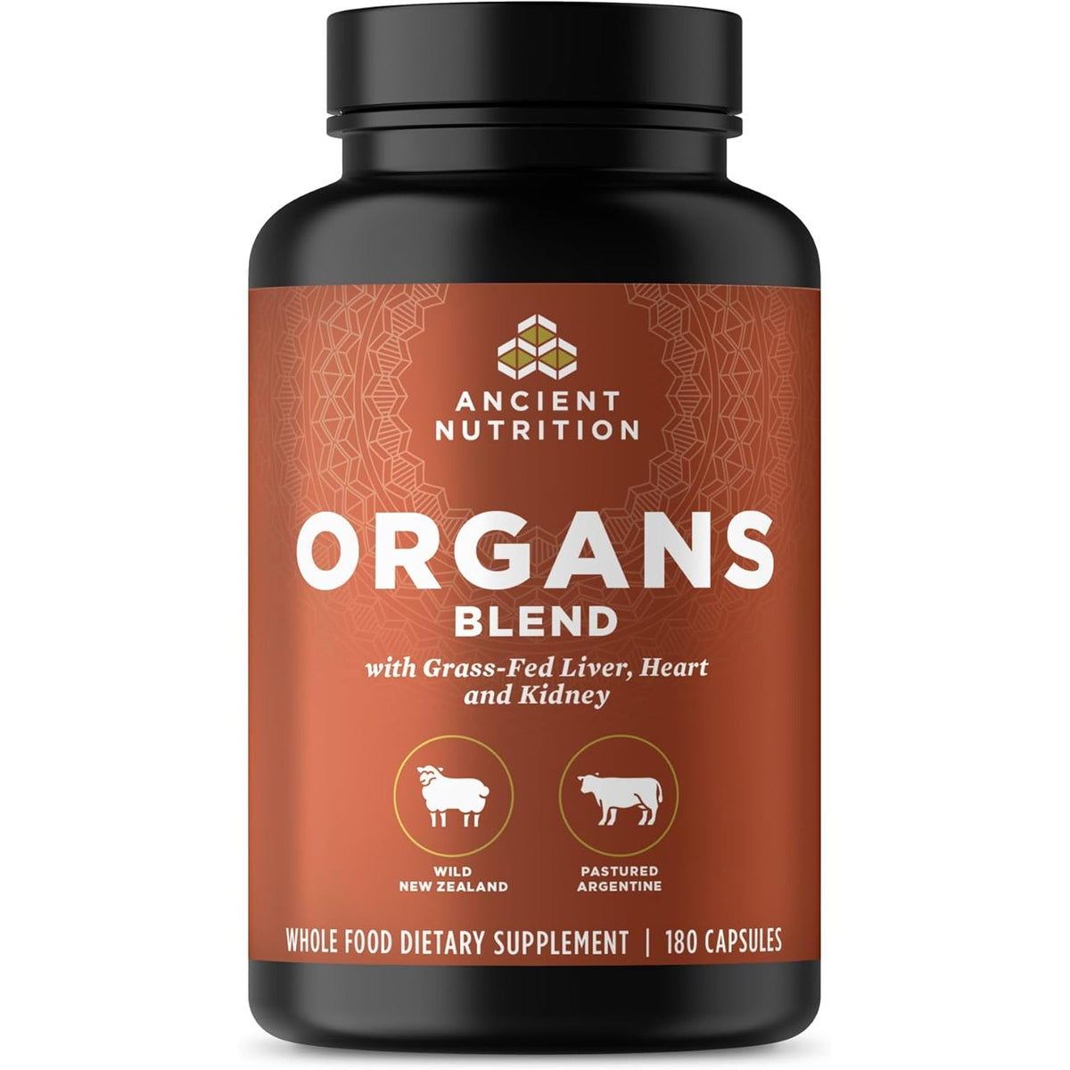Ancient Nutrition Organ Supplements, Grass-Fed and Wild Organ Complex Capsules, Liver, Heart, Kidney Supports Organ, Cognitive, and Immune System Health, 180 Ct