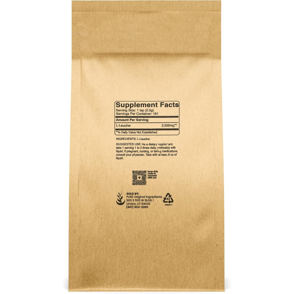 Pure Original Ingredients L-Leucine (1Lb) Powder, Essential Amino Acid Supplement, Lab-Verified