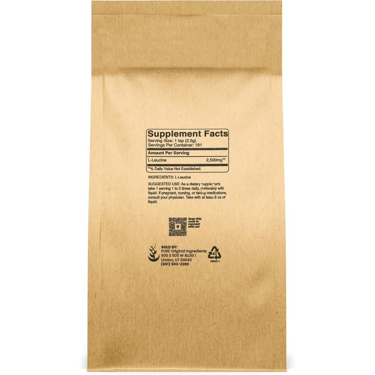 Pure Original Ingredients L-Leucine (1Lb) Powder, Essential Amino Acid Supplement, Lab-Verified