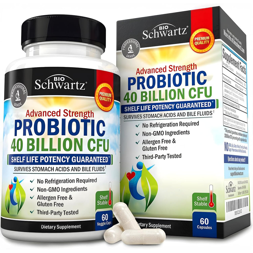 Bioschwartz Daily Probiotic Nutritional Supplement - 40 Billion CFU for Gut Health - Probiotics for Men and Women - Digestive Health with Astragalus & Lactobacillus - Shelf Stable - 60 Count