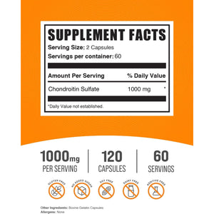 Bulksupplements.Com Chondroitin Sulfate Capsules - Nutritional Supplement, Chondroitin Sulfate 1000 Mg - Gluten Free, 2 Capsules per Serving, 120 Count (Pack of 1)
