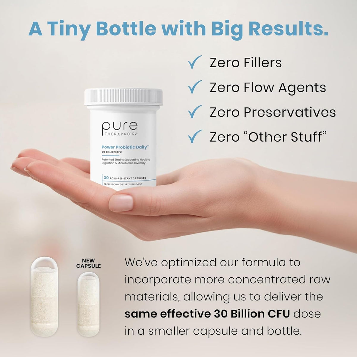 Pure Therapro Rx Power Probiotic Daily - 30 Acid-Resistant Capsules | 4 Proven Strains - 30 Billion Cfu/Capsule | Patented Activ-Vial Desiccant Bottle to Ensure Freshness | NO Refrigeration Required