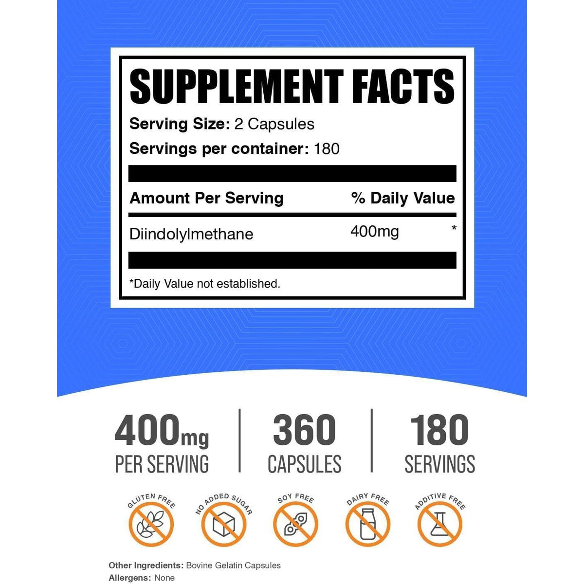 Bulksupplements.Com DIM Capsules - Diindolylmethane, DIM Supplement for Men & Women - Gluten Free, 2 Capsules per Serving, 360 Count (Pack of 1)