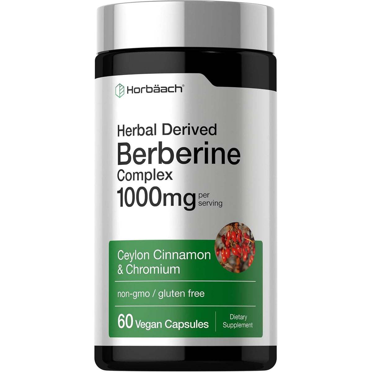 Horbäach Berberine Complex Supplement | 60 Vegan Capsules | with Ceylon Cinnamon & Chromium | Naturally Derived | Non-Gmo, Gluten Free Formula