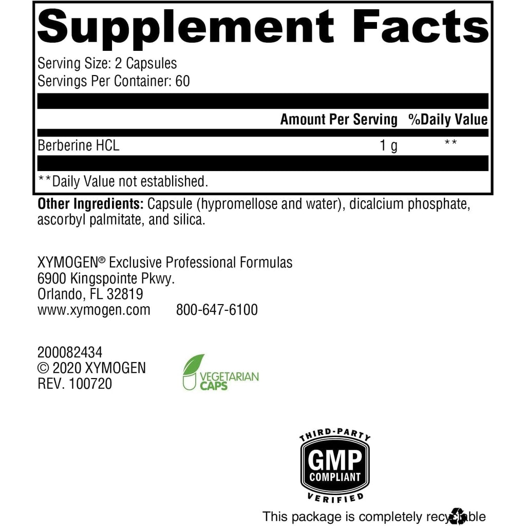 XYMOGEN Berberine - Plant-Based Berberine Hcl Supplement for Cellular Metabolic & Immune Support* - Non-Gmo, Gluten-Free, Vegan - 120 Capsules