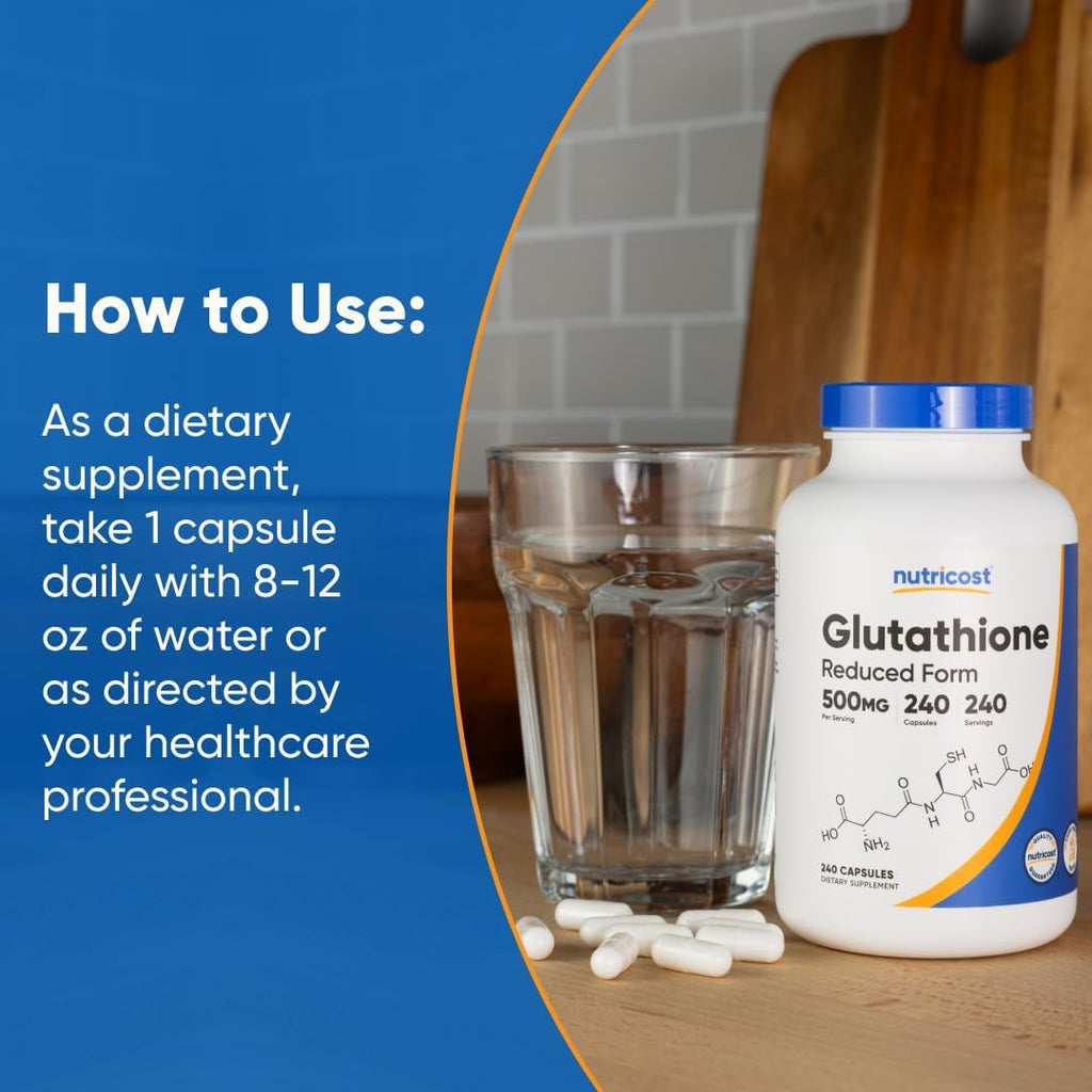 Nutricost Glutathione Capsules 500Mg, 240 Capsules - Gluten Free, GMO Free