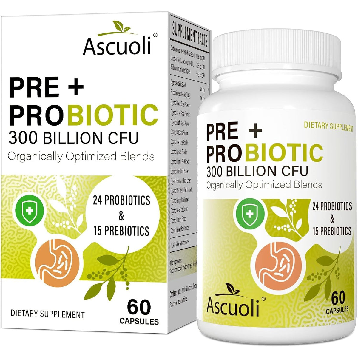 Probiotics for Women & Men - 300 Billion CFU, 24 Strains Probiotics + 15 Organic Herbs Blend, Daily Probiotic for Digestive Health, Immune, Gut, Bloating - 60 Capsule