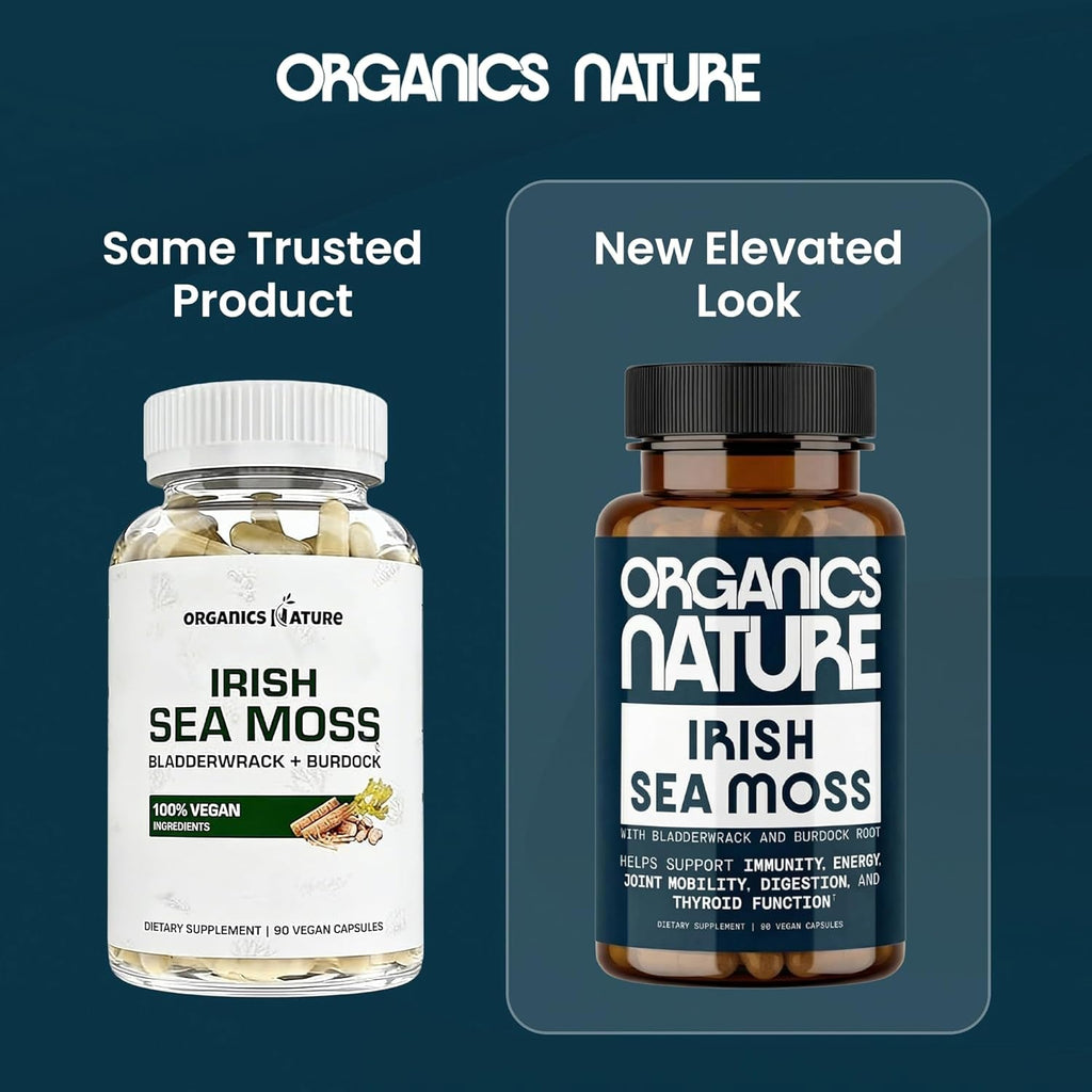 ORGANICS NATURE Irish Sea Moss Capsules 45 Servings | High Potency Seamoss Pills | Dr. Sebi Approved Sea Moss for Energy 90 Vegan Capsules