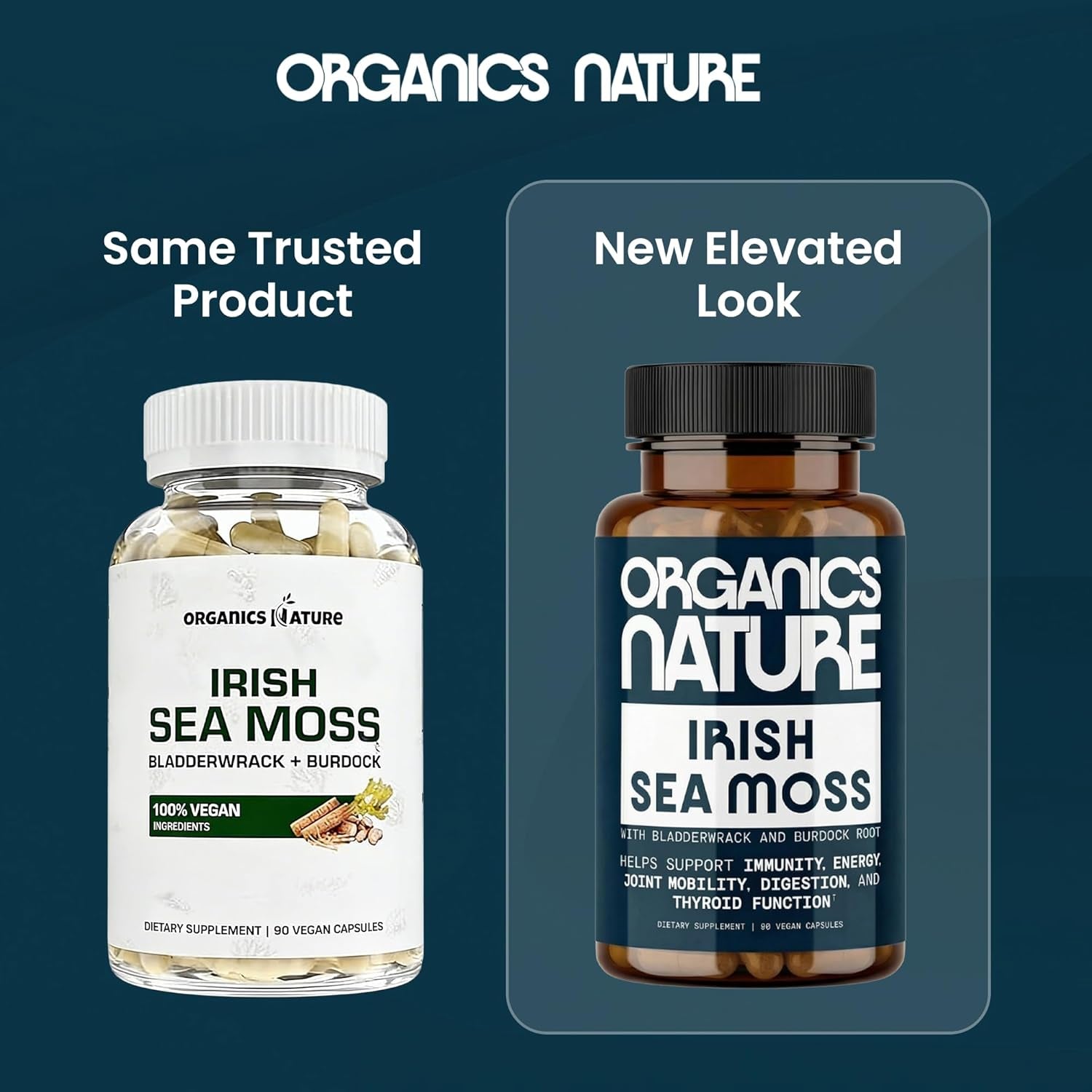 ORGANICS NATURE Irish Sea Moss Capsules 45 Servings | High Potency Seamoss Pills | Dr. Sebi Approved Sea Moss for Energy 90 Vegan Capsules