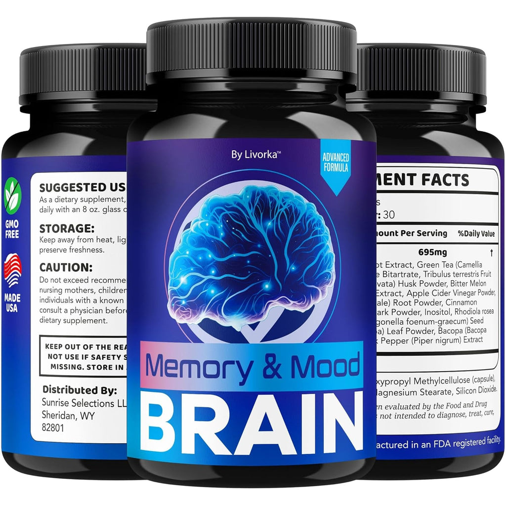 Memory Mood and Brain Capsules - Official Daily Support Brain Health Supplement Pills Advanced Formula, Memory & Mood Brain & Memory Focus Reviews, 60 Capsules for 1 Month